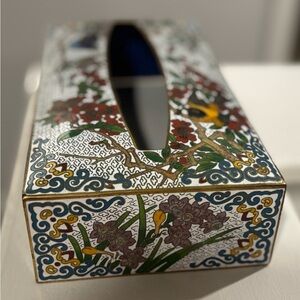 Vintage Cloisonné Enamel Tissue Box Holder – Birds & Blossoms —